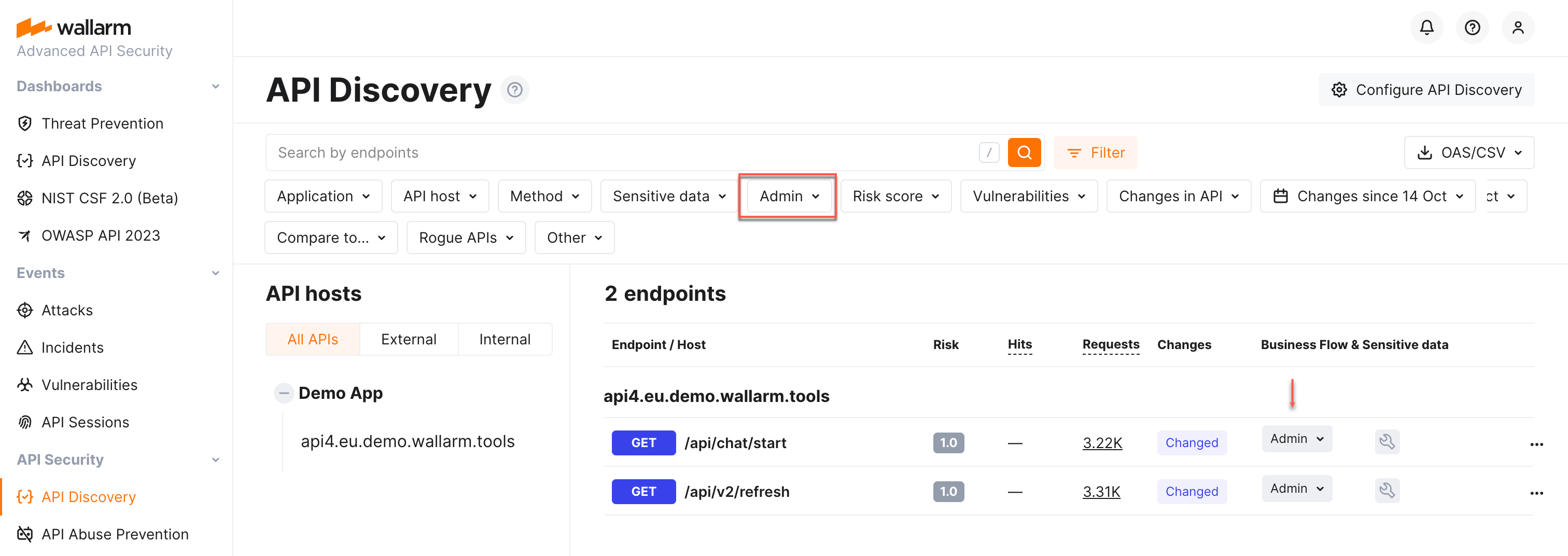 API Discovery - Filtering by sensitive business flows