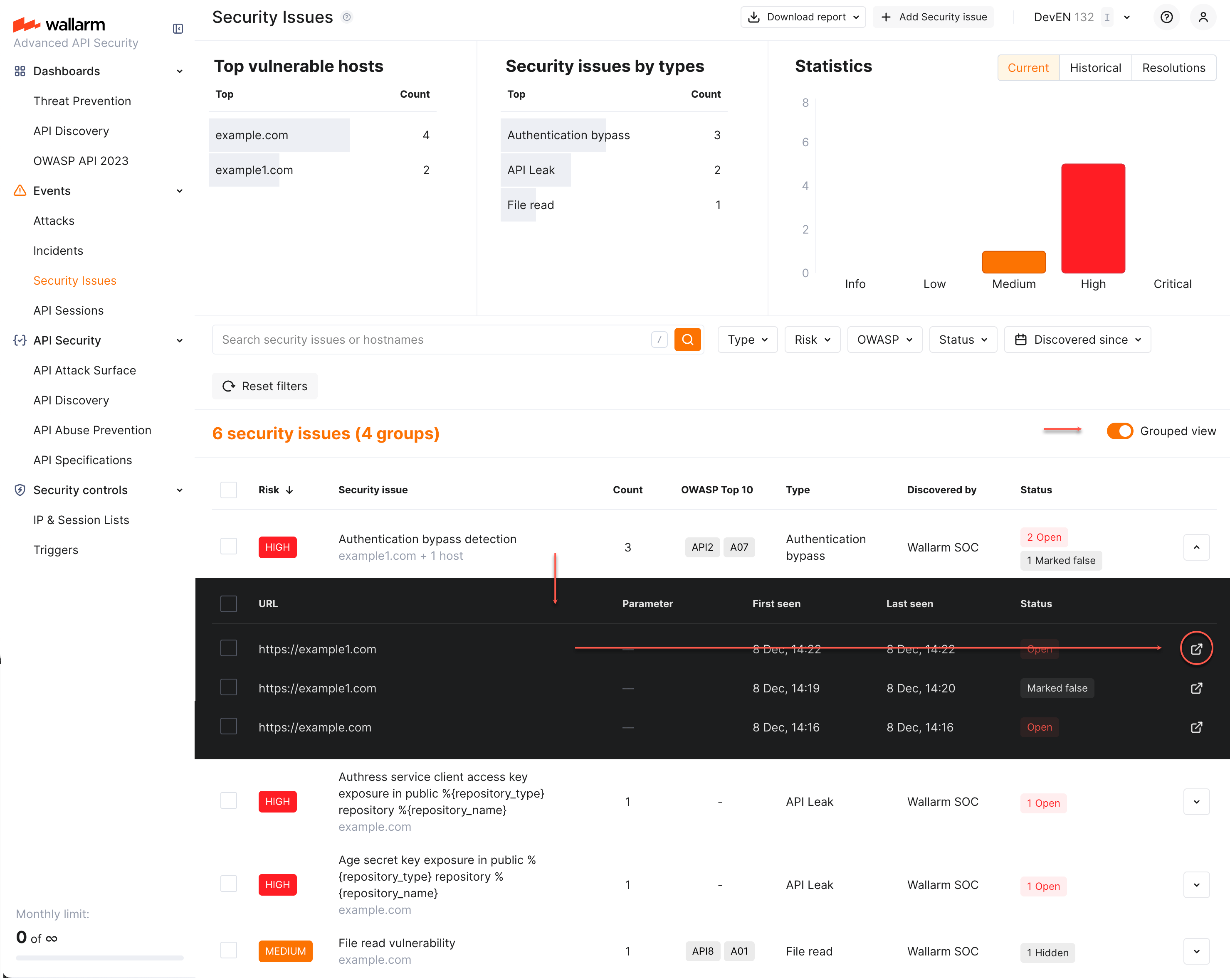 Security issues - grouped view