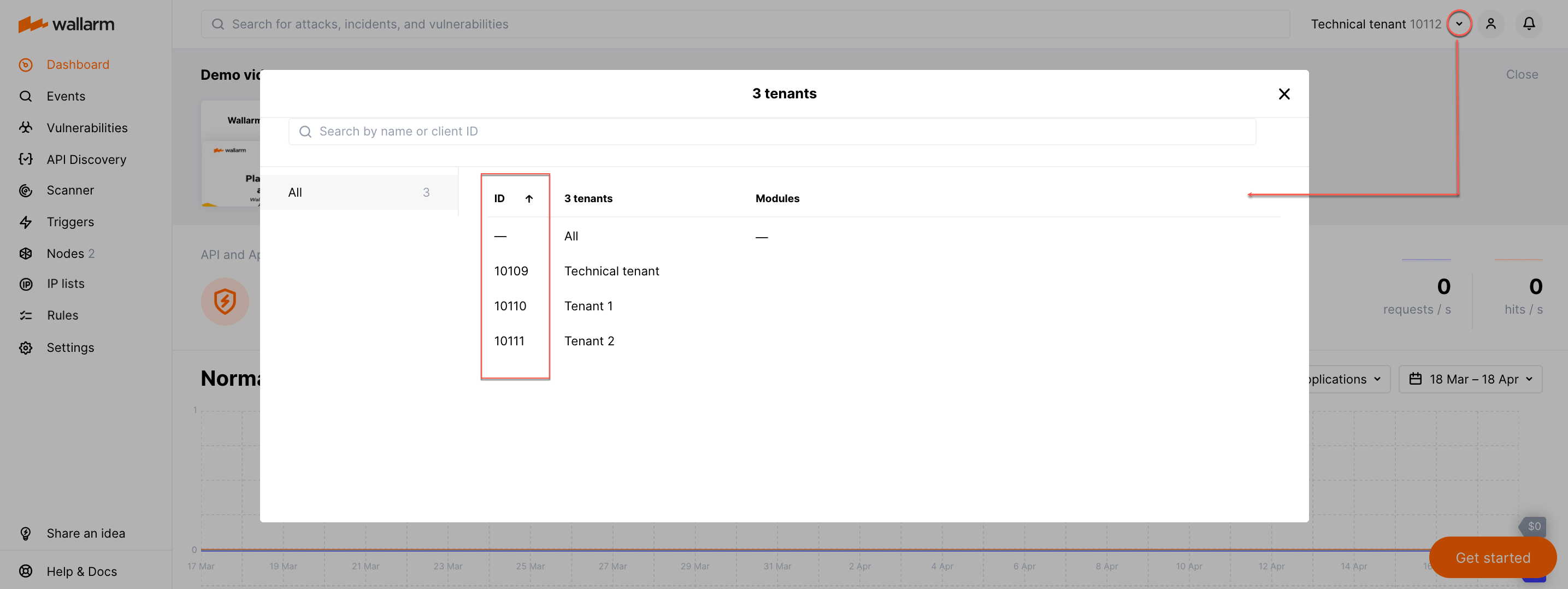 Selector of tenants in Wallarm Console