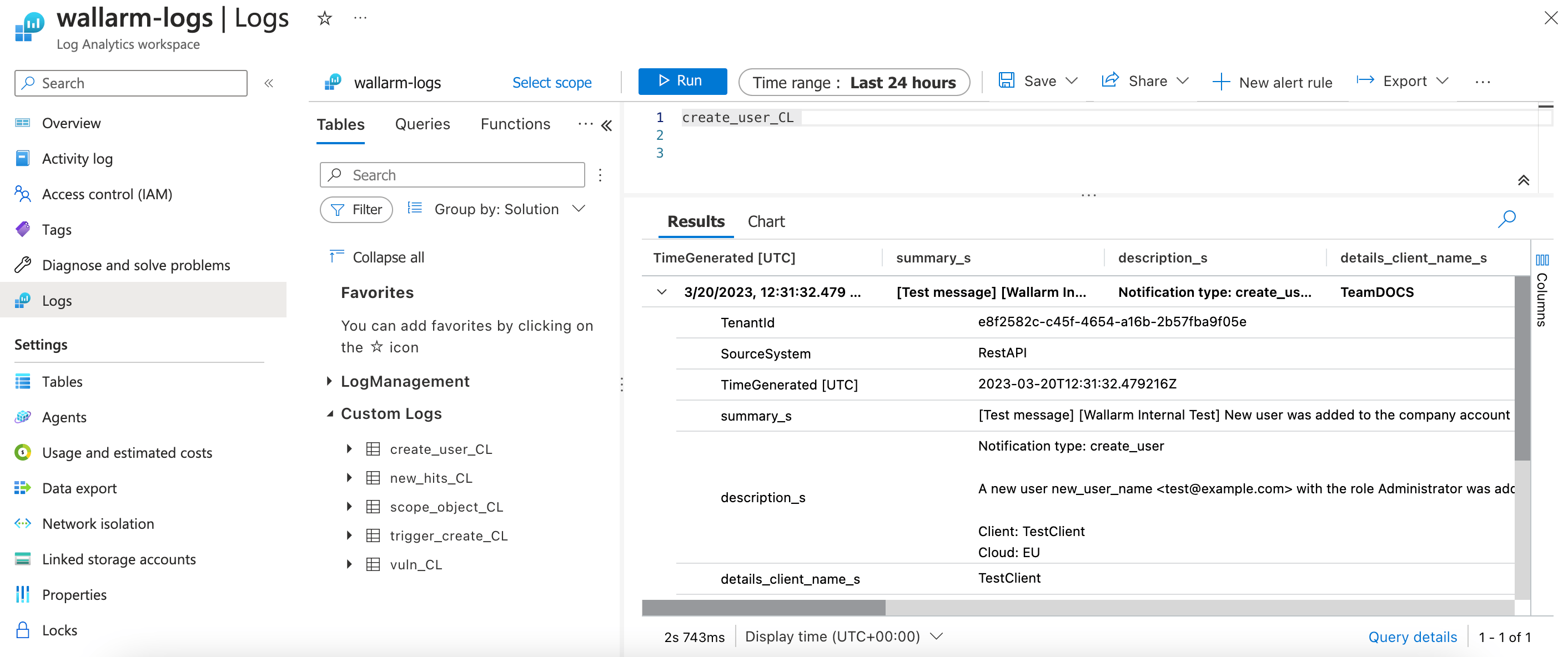 Test Sentinel message