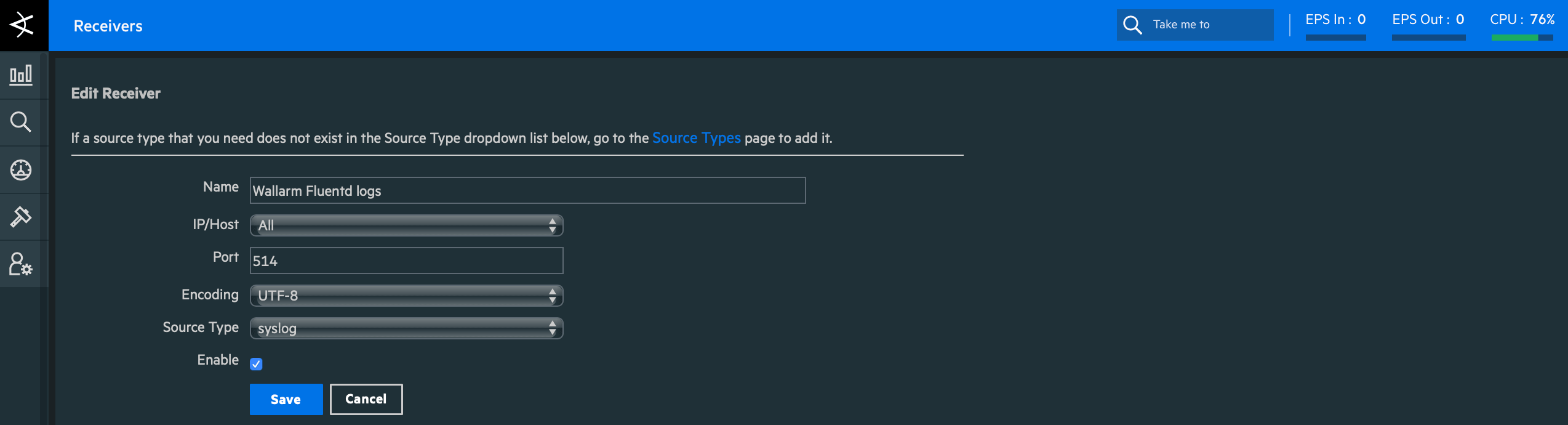 Configuration of receiver in ArcSight Logger