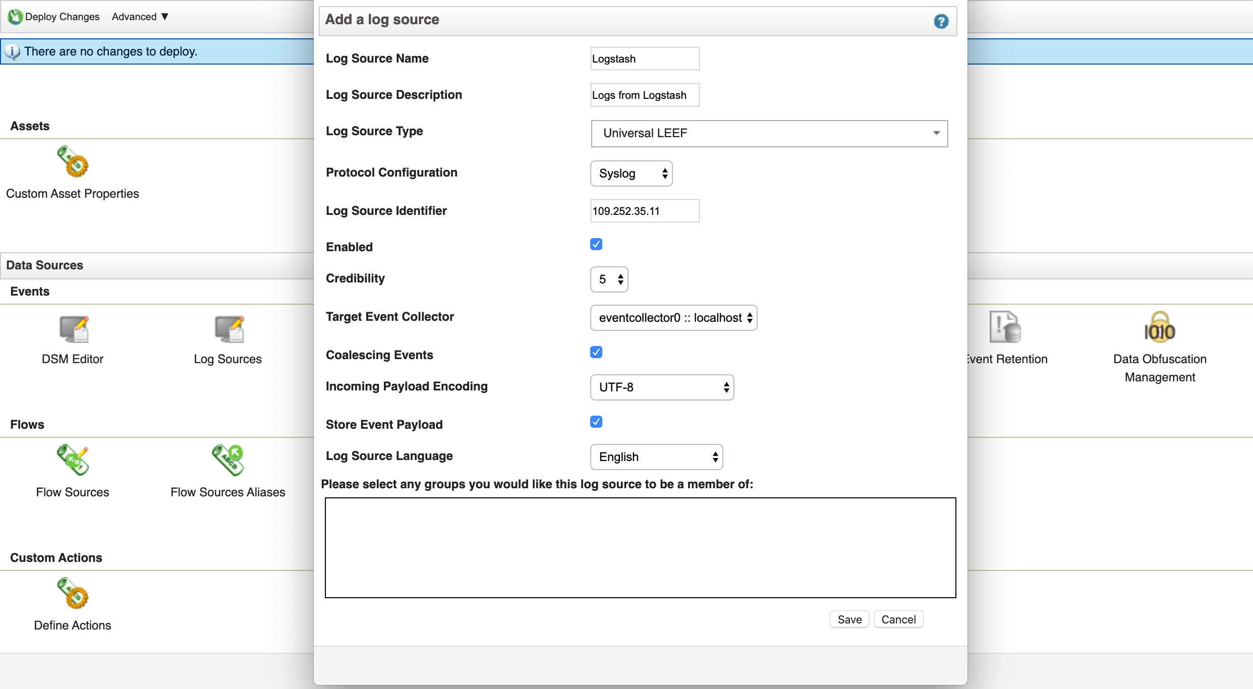 QRadar log source setup for Logstash