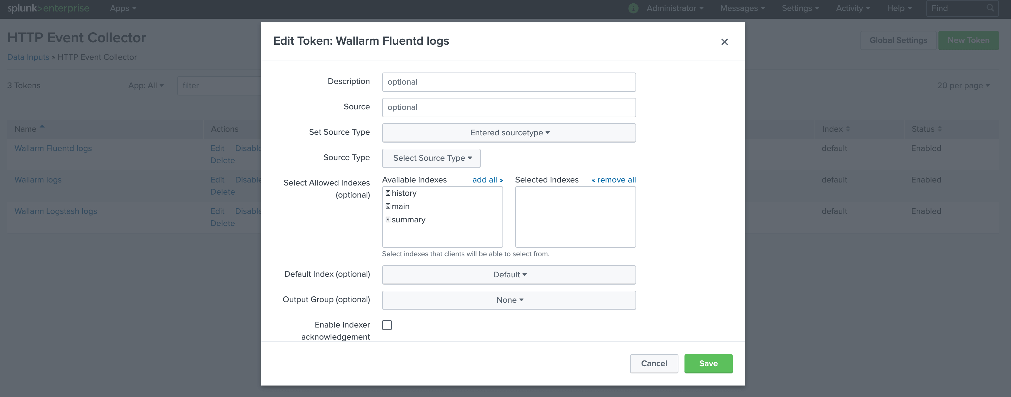 HTTP Event Collector Configuration