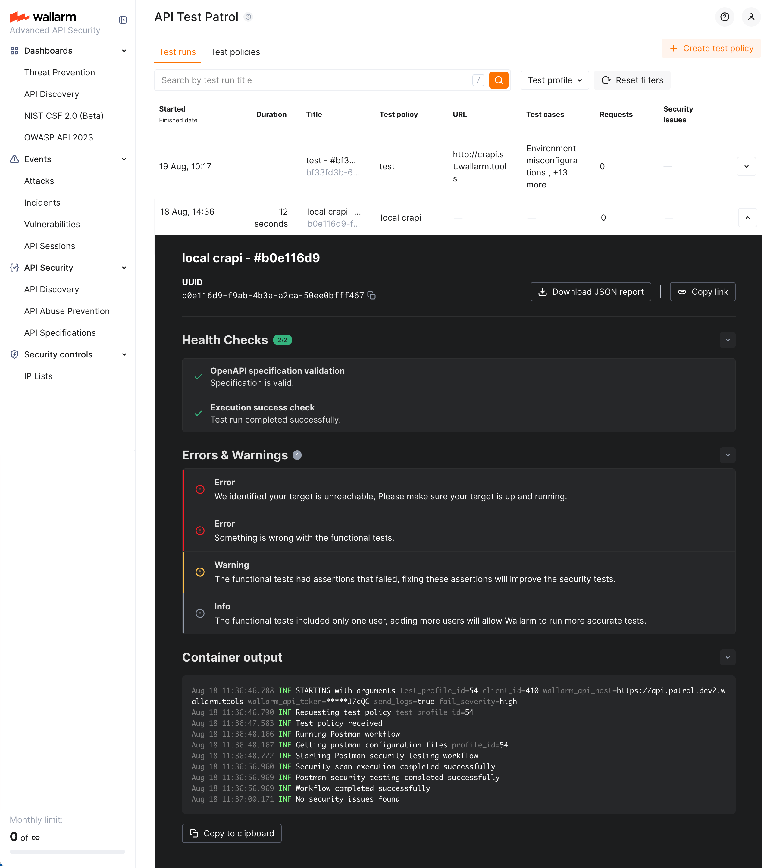 Schema-based security testing - test run details